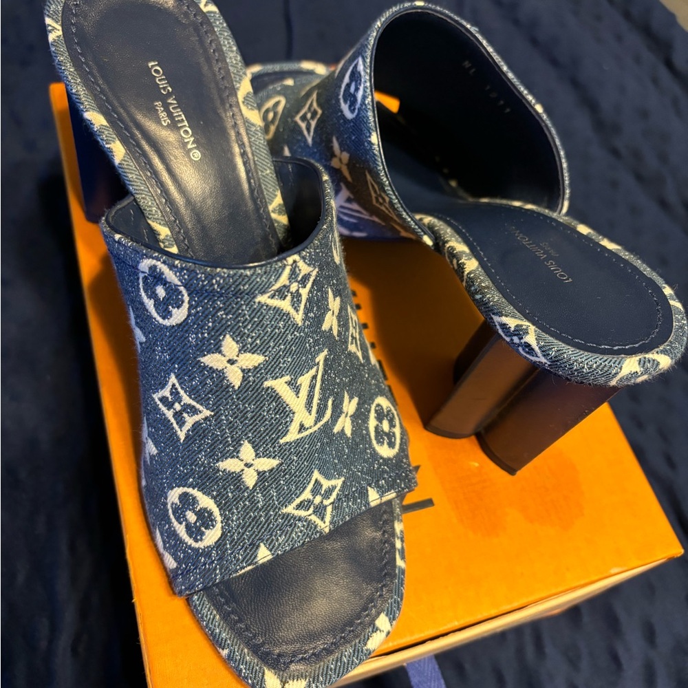 Louis Vuitton Denim Monogram Mules - Picture 3 of 4